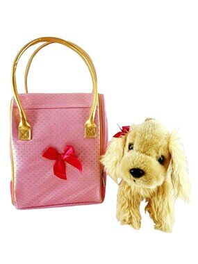Pucci Pups Golden Dot Glam Bag & Cocker Spaniel Puppy Stuffed Animal & Carrier
